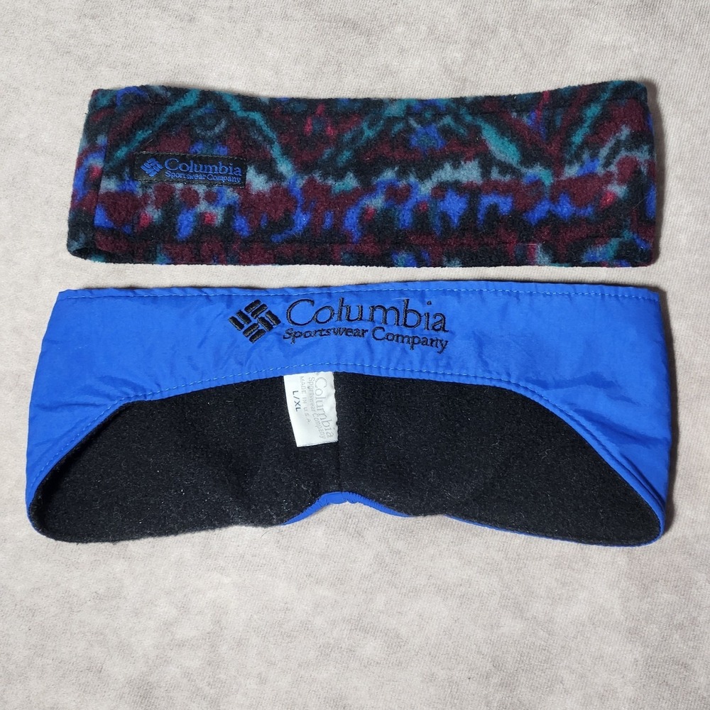 Lot of 2 vintage‎ COLUMBIA Headbands Blue/Black Multicolor Fleece Softshell USA